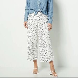 NWOT Peace Love World White Wide leg Pants with Blue Floral